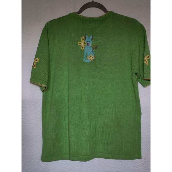 Vtg Ashlyn Kate Womens Green V Neck Short Sleeve Cardigan Sweater Sz‎ S - Picture 2 of 7